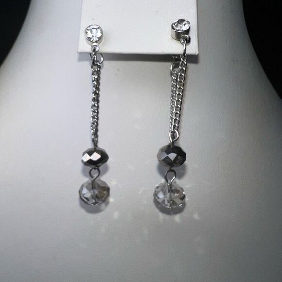 No Brand Jewelry - Silver and Crystal Beaded Front and Back Double Dangle Earrings